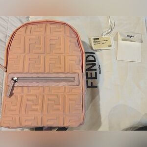 (SOLD)Authentic Fendi Pink Econyl Nylan Lycra Vitello Seta FF embossed backpack